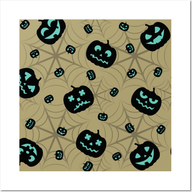 Halloween Pattern: pumpkin, spider web, spooky Wall Art by GoodWills